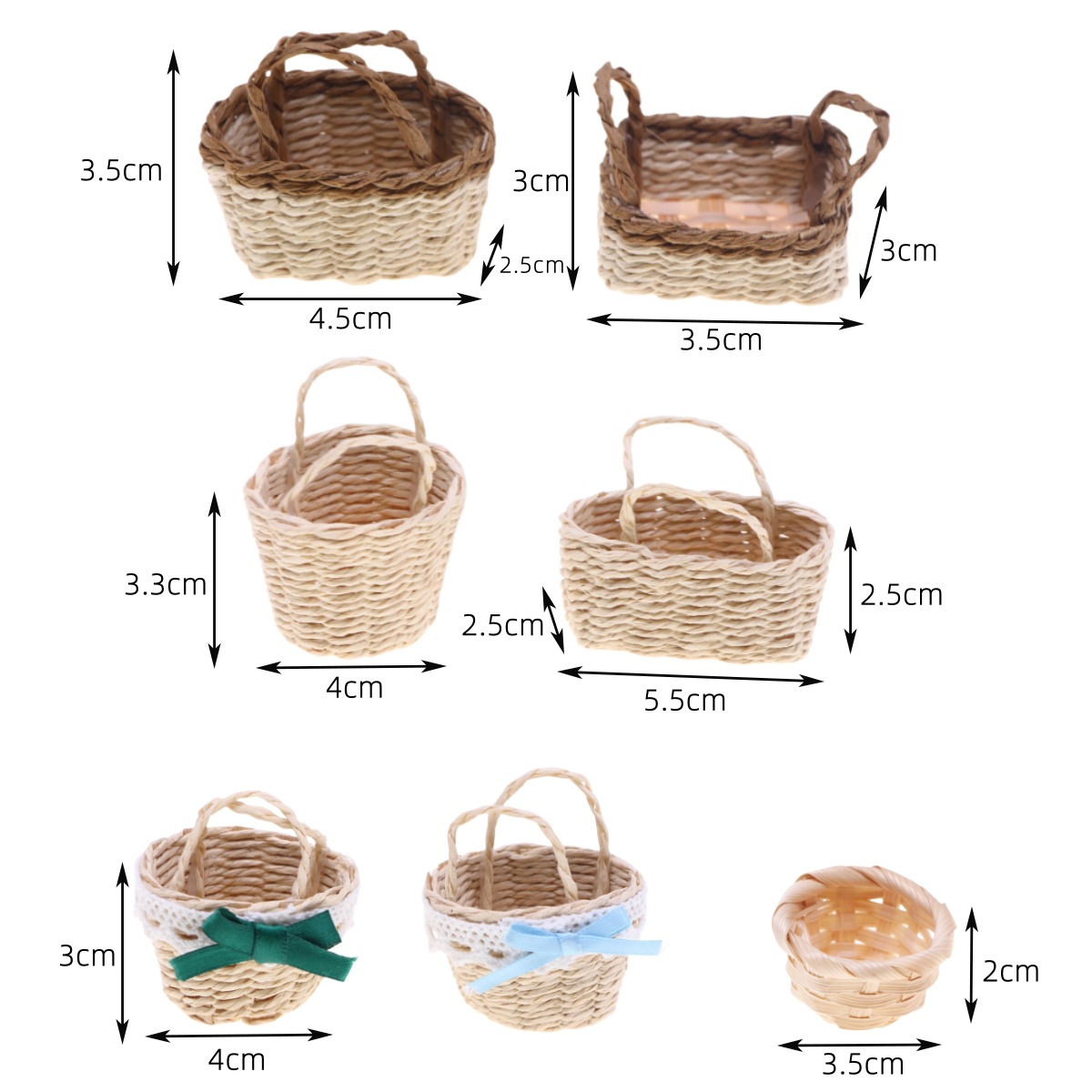 Rattan Plant Basket - 1Pc ドールハウス手織りラフィット草ハンドヘルドバスケット人形ミニチュアライフシーンミニ竹織りバスケットドールハウスアクセサリー