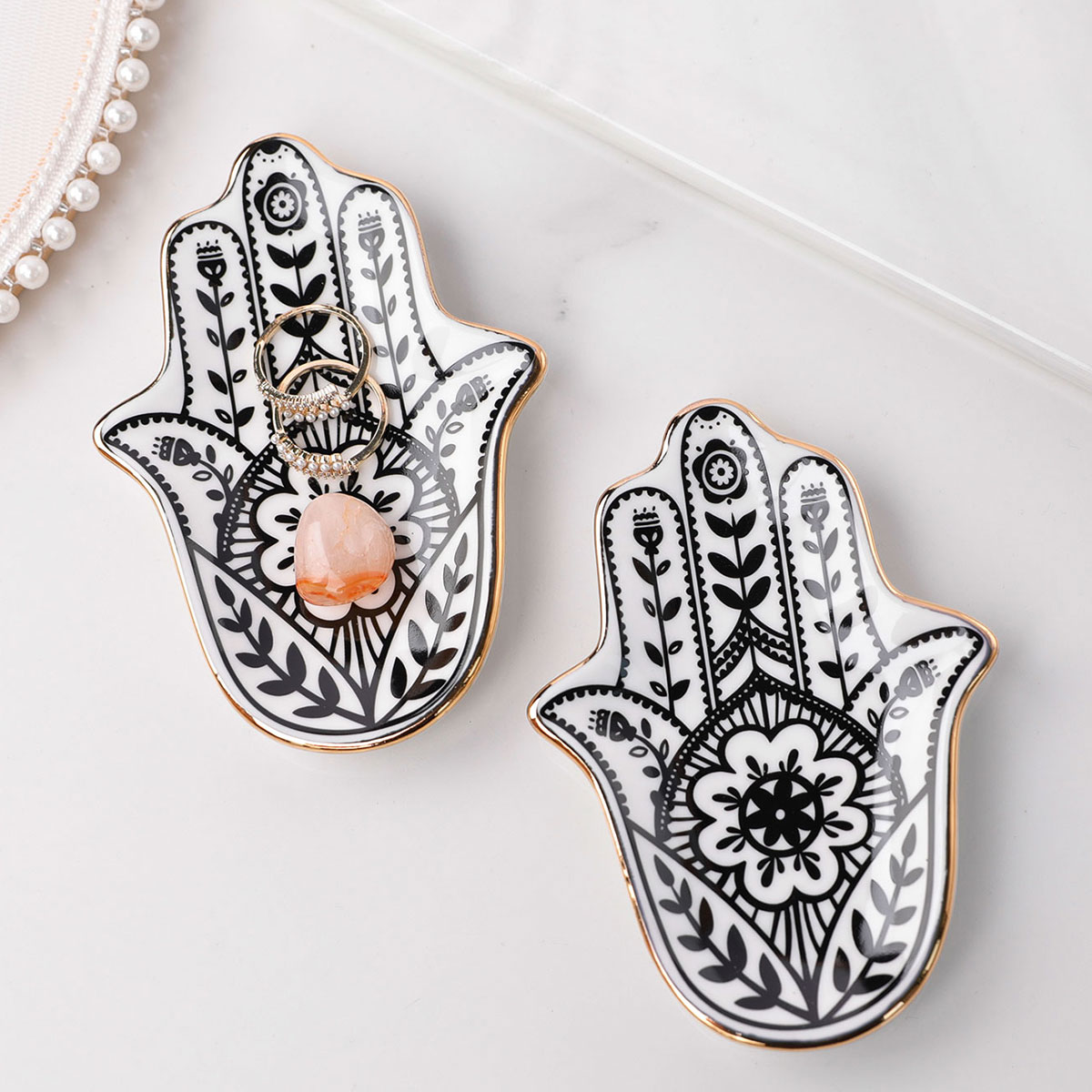 Ceramic Trinket Dish - セラミックハンド小物皿、小さなジュエリートレイ、装飾プレート、ハムサハンド、工芸品装飾、ヨーロッパ
