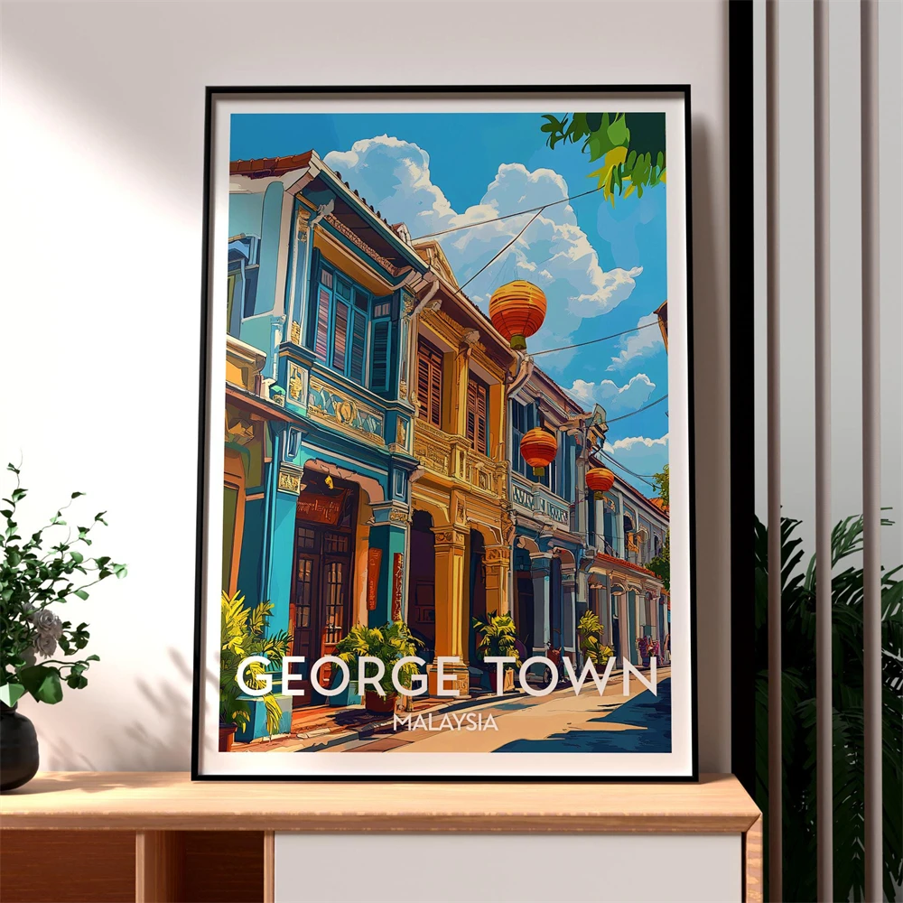 Home Decor Malaysia - ペナンマレーシア旅行ポスターヴィンテージアジアンウォールアートプリントモダンキャンバス絵画ホームベッドルーム壁装飾