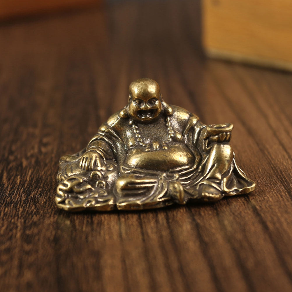Home Decor Zen - 真鍮製微笑仏像 レトロな精巧なミニチュア卓上仏像飾り クリエイティブな家庭用禅真鍮工芸彫刻装飾品
