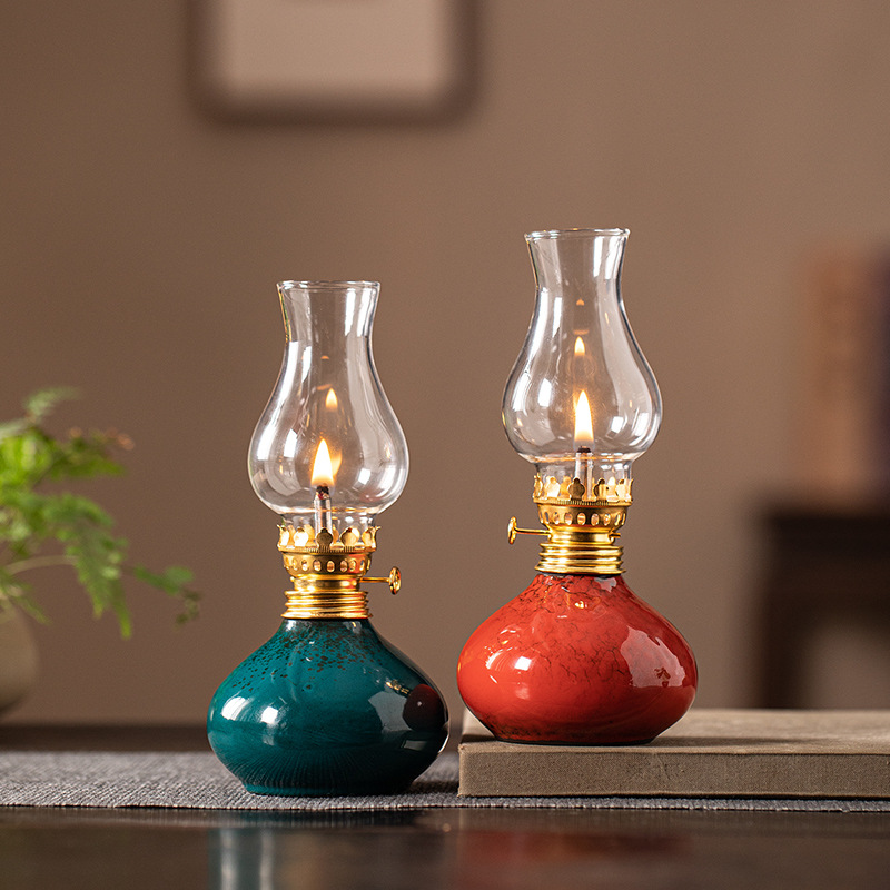 Home Decor Zen - ヴィンテージ陶器製蓮油灯 - 茶室の雰囲気照明、禅茶道の家の装飾品