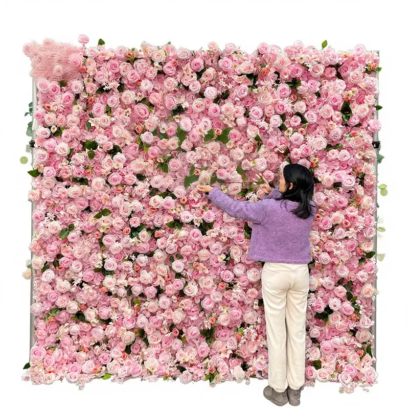 Home Decor Wall Panels - サンウェディングシルク人工花壁カスタムウェディング背景3Dローズパネル クリスマス＆ハロウィン用