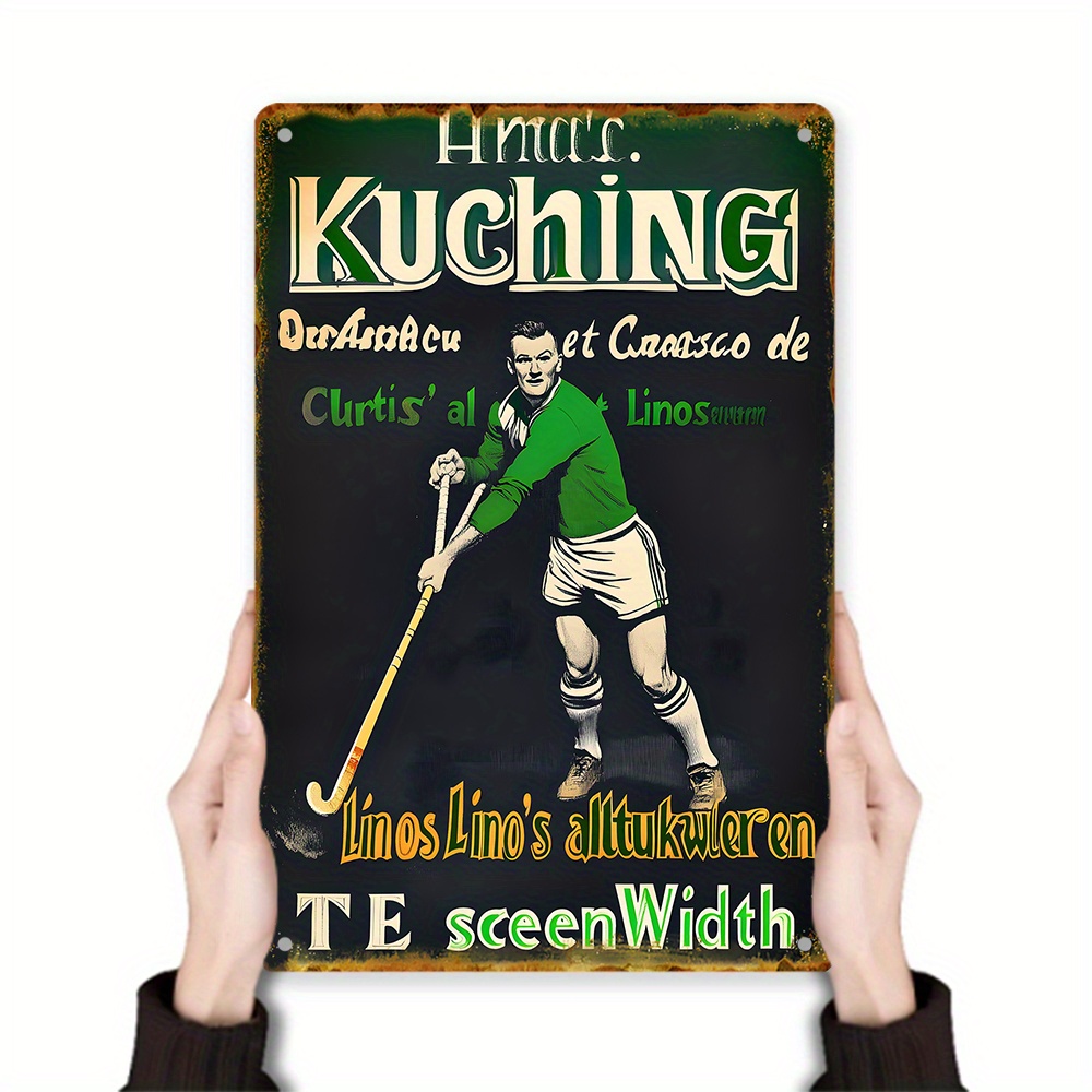 Home Decor Kuching - ヴィンテージメタルウォールアートサイン - 「ハンクズ・クッチン」サッカー選手イラスト付きレトロ装飾、家、キッチン、バーなどに最適です。