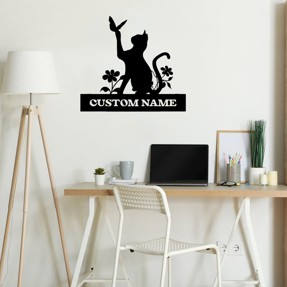 Home Decor Wallpaper - 1PC クリエイティブ猫カスタマイズされたテキスト Diy 名前ウォールステッカー Pvc ウォールアートステッカー家の装飾ホームパーティーの装飾壁紙