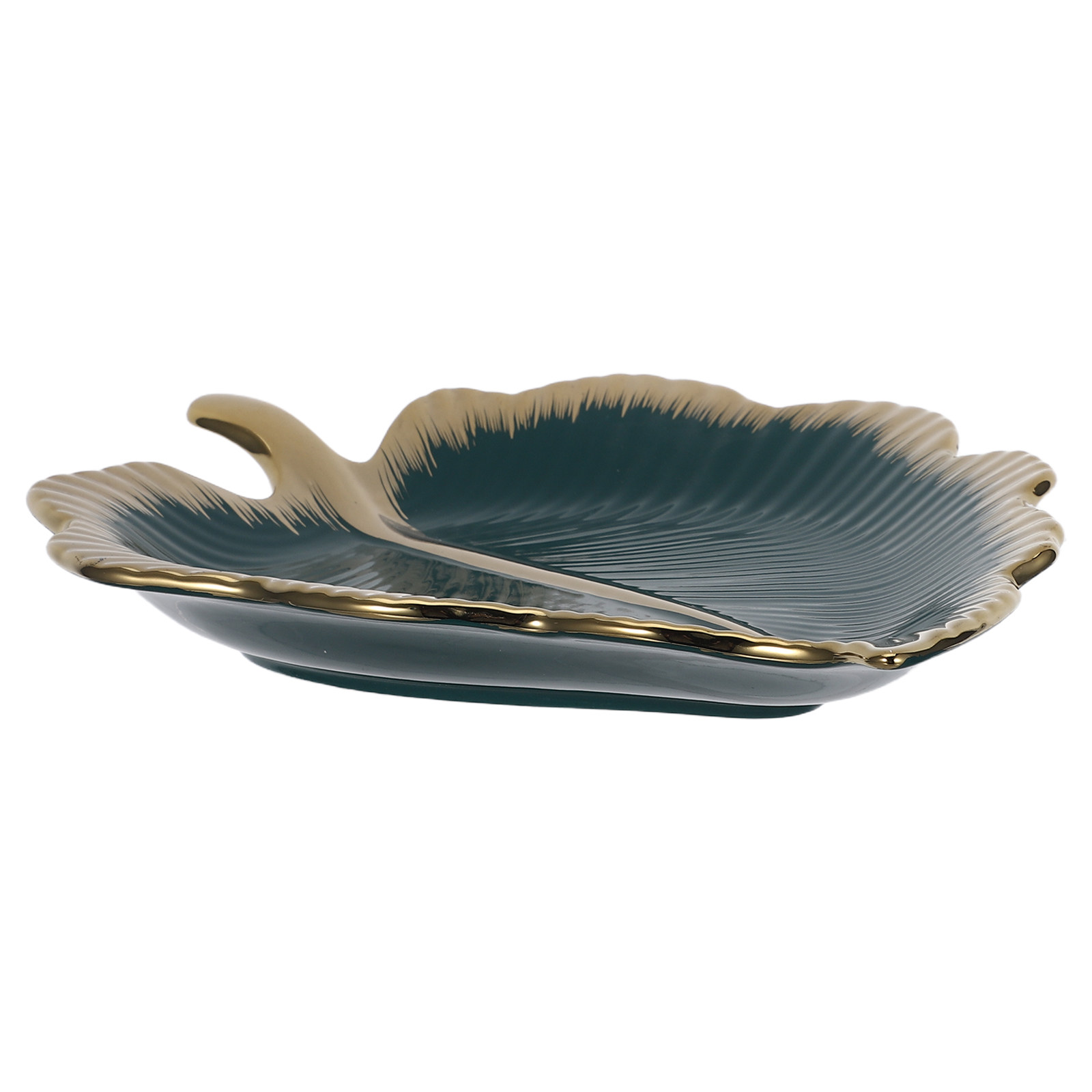 Ceramic Trinket Dish - セラミック製リーフ型ディッシュ グリーン装飾リング ジュエリートレイ 小物入れ 小さなキーボウル ネックレス