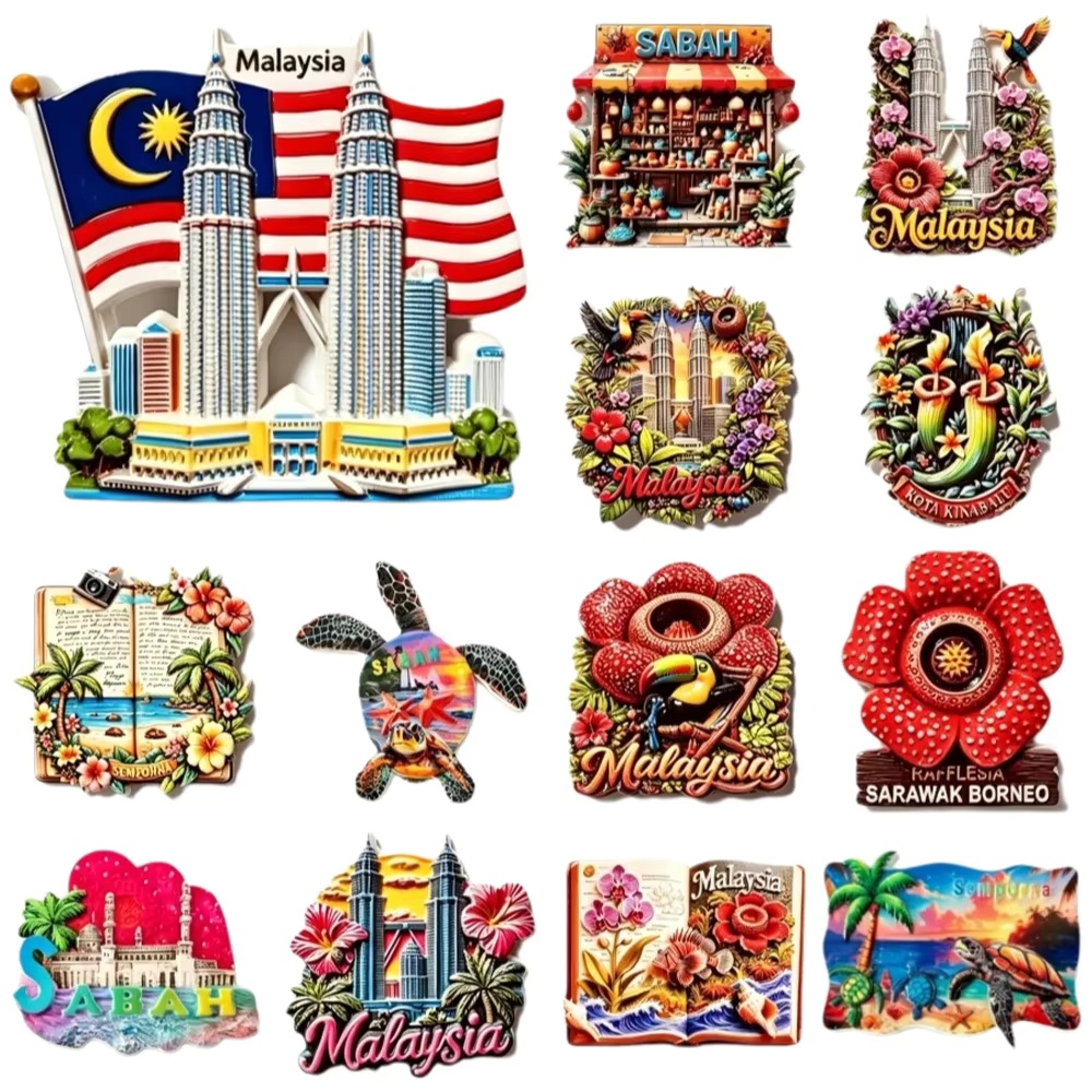Home Decor Malaysia - マレーシア観光土産 3D樹脂製冷蔵庫マグネット クアラルプル ペトロナス双塔 サバ ボルネオ