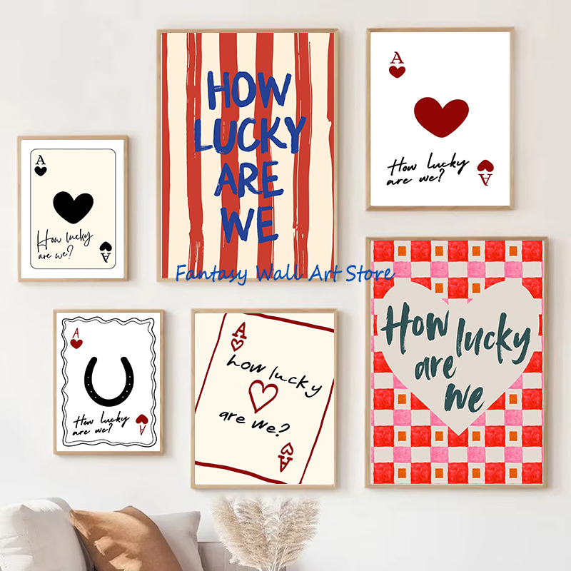 Home Decor How To - 私たちが幸運であるとはどれだけトレンディな引用ロマンチックな抽象ポーカーカードプレッピーチルポスターキャンバス絵画壁の写真ホームルームの装飾