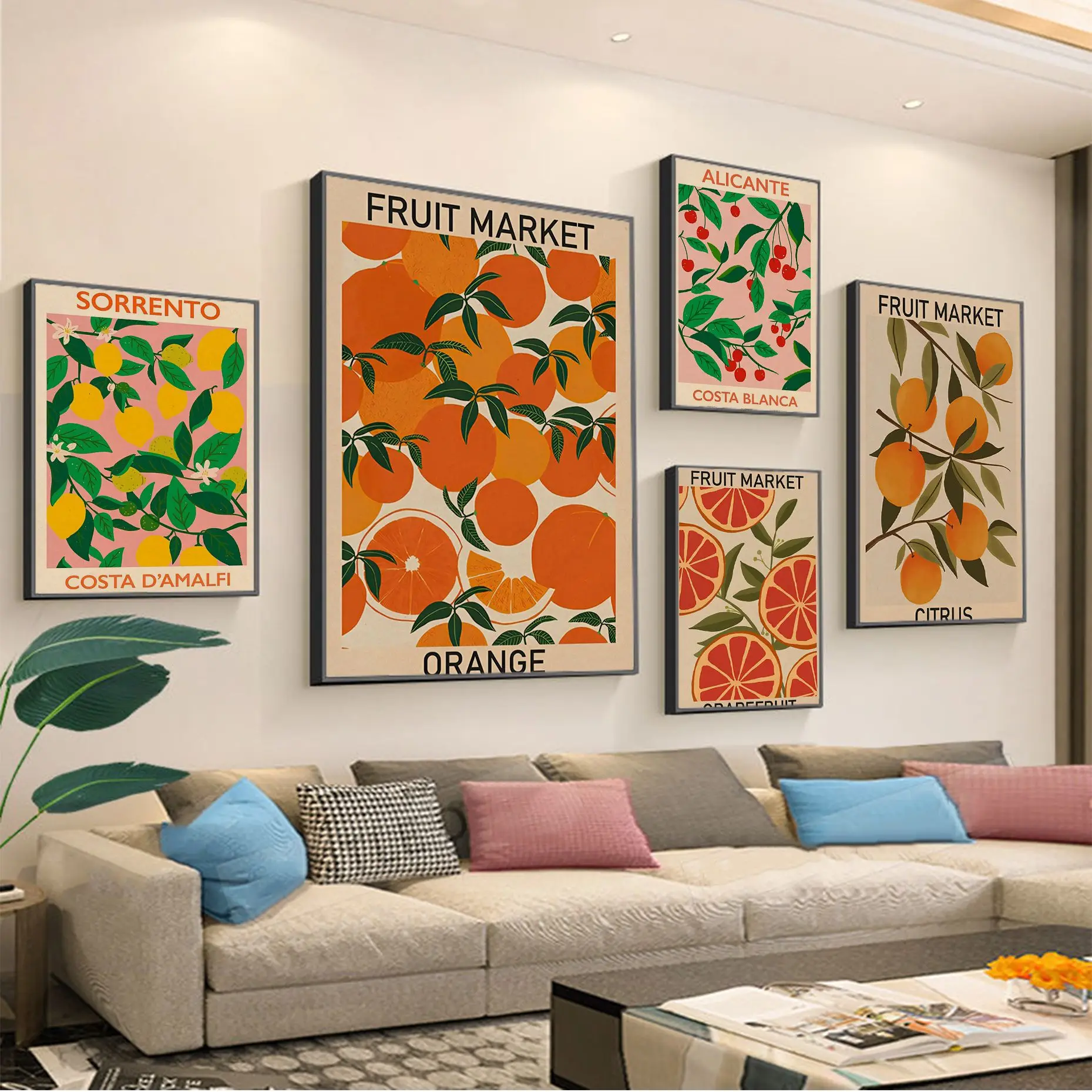 Home Decor Market - チェリーレモンオレンジフルーツマーケット、HDキャンバスプリントウォールアートポスター、家庭、店舗、レストランの装飾絵画に最適