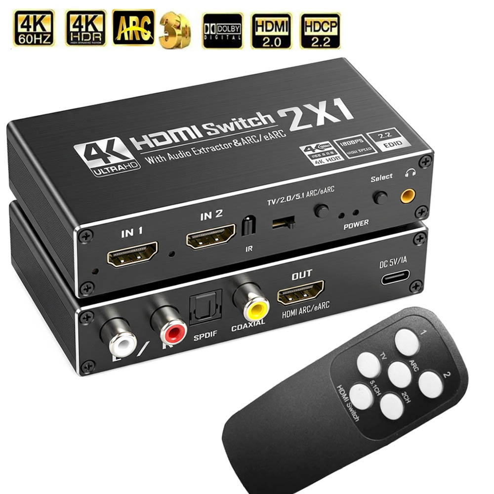 Home Decor Uk - HDMIスイッチ（オーディオエクストラクター付き）4K 60Hz HDMIオーディオスプリッター 2入力1出力 HDMI -
