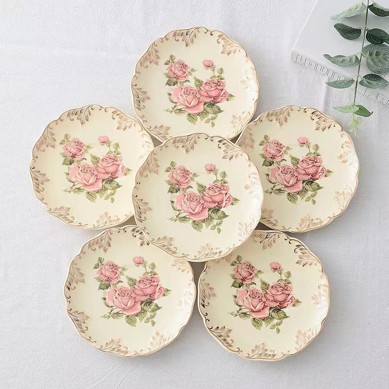 Ceramic Trinket Dish - バラの手描きのコーヒーカップ,プレート,デザート,果物,食器,家庭用台所用品