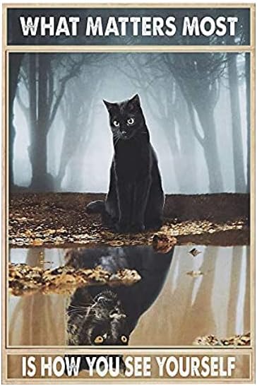 Home Decor How To - 何が最も重要なのかはあなた自身をどう見ることかです。黒猫のレトロなメタルブリキ看板、ヴィンテージサイン、家庭用コーヒーの壁飾りに。