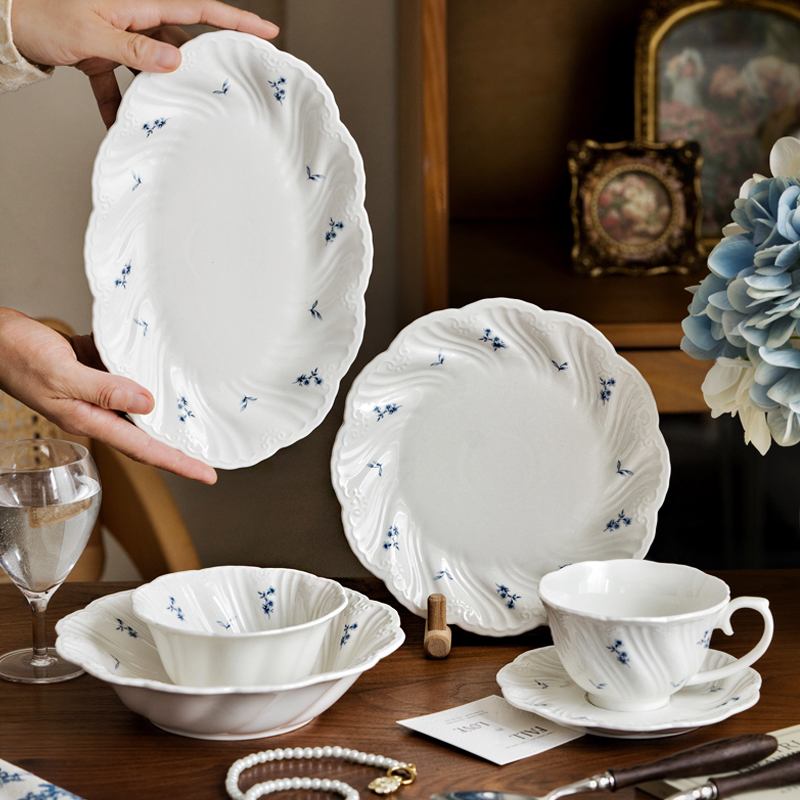 Ceramic Trinket Dish - セラミックプレートブルー花柄コーヒーカップとソーサーラウンドかわいいプレートステーキスパゲッティサラダ野菜朝食食器皿