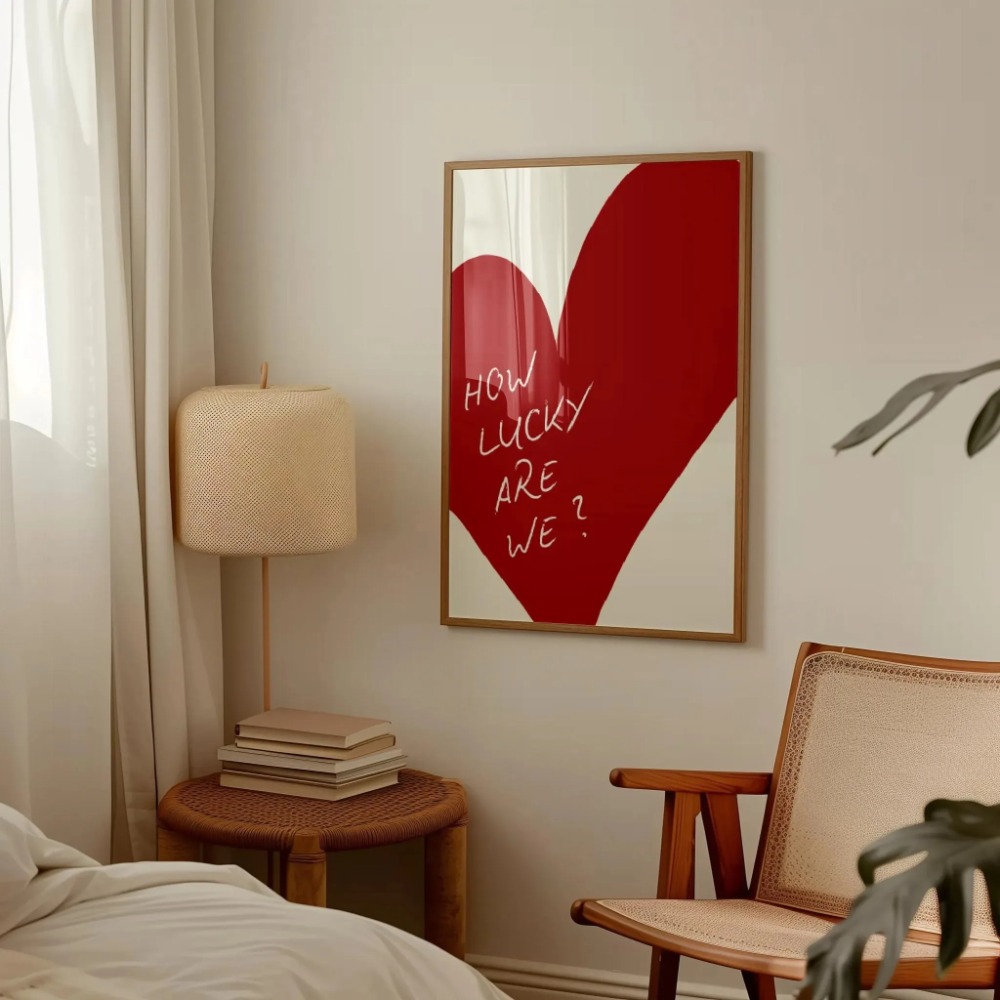 Home Decor How To - 私たちがどれだけ幸運なのか ピンクと赤のストライプのウォールアート ポジティブでインスピレーションを与える引用ポスター キャンバスプリント モダンなリビングルームの家の装飾に