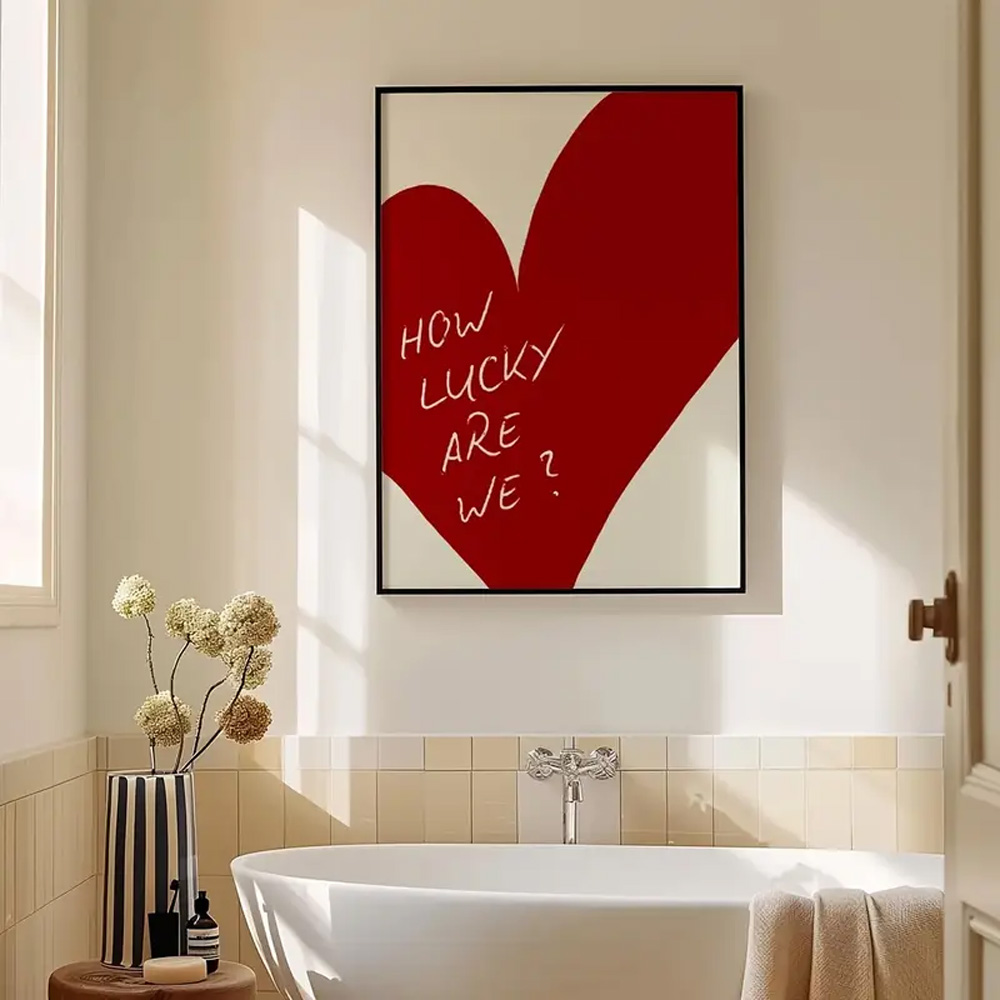 Home Decor How To - 1 ピースフレームレスレッドラブハート私たちが幸運なポスターキャンバス絵画モダンプリント壁アート寝室の家の装飾バレンタインギフト