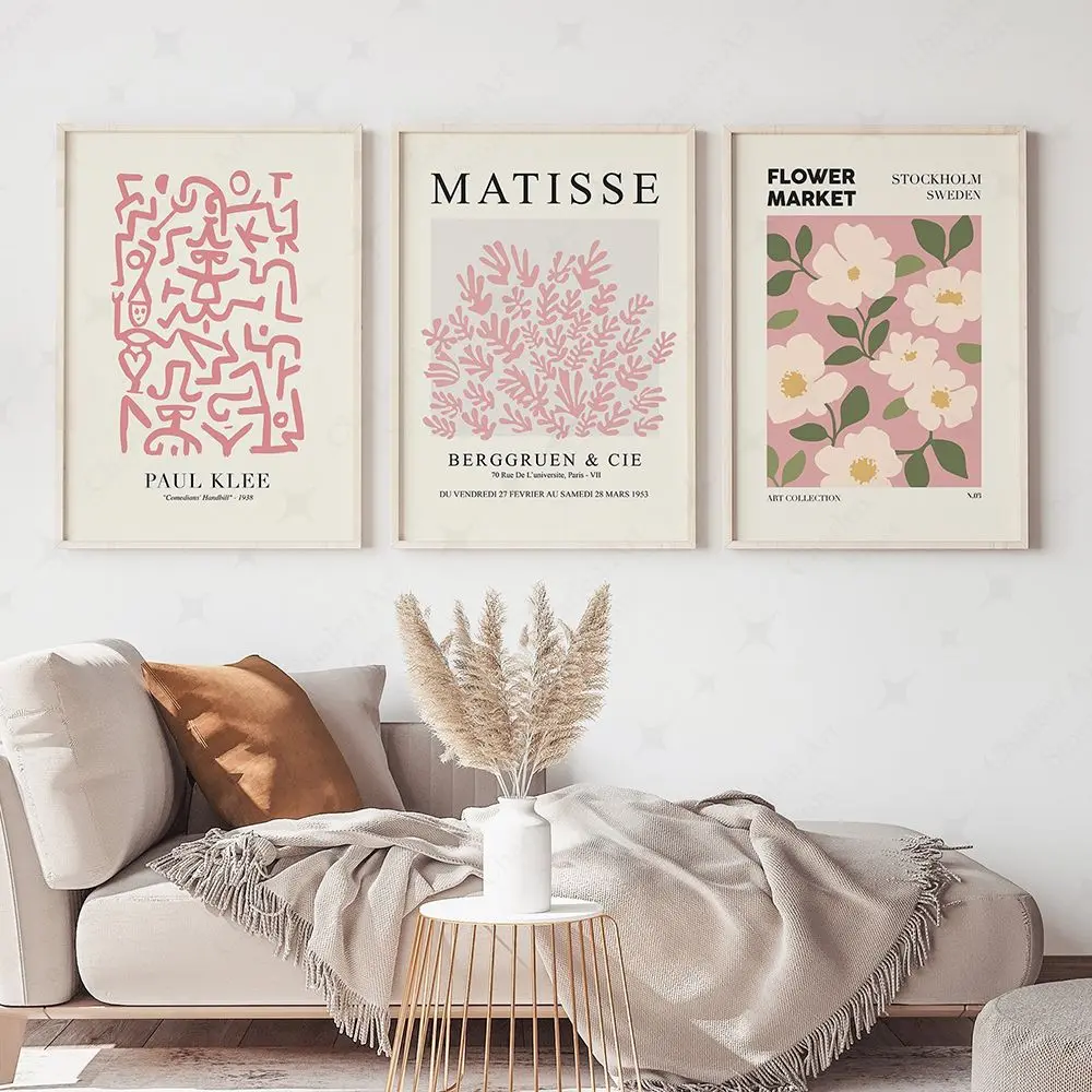Home Decor Market - ヘンリマティス-家の装飾、アートポスター、花、市場、ピンク、リビングルーム用のキャンバスに絵を描く