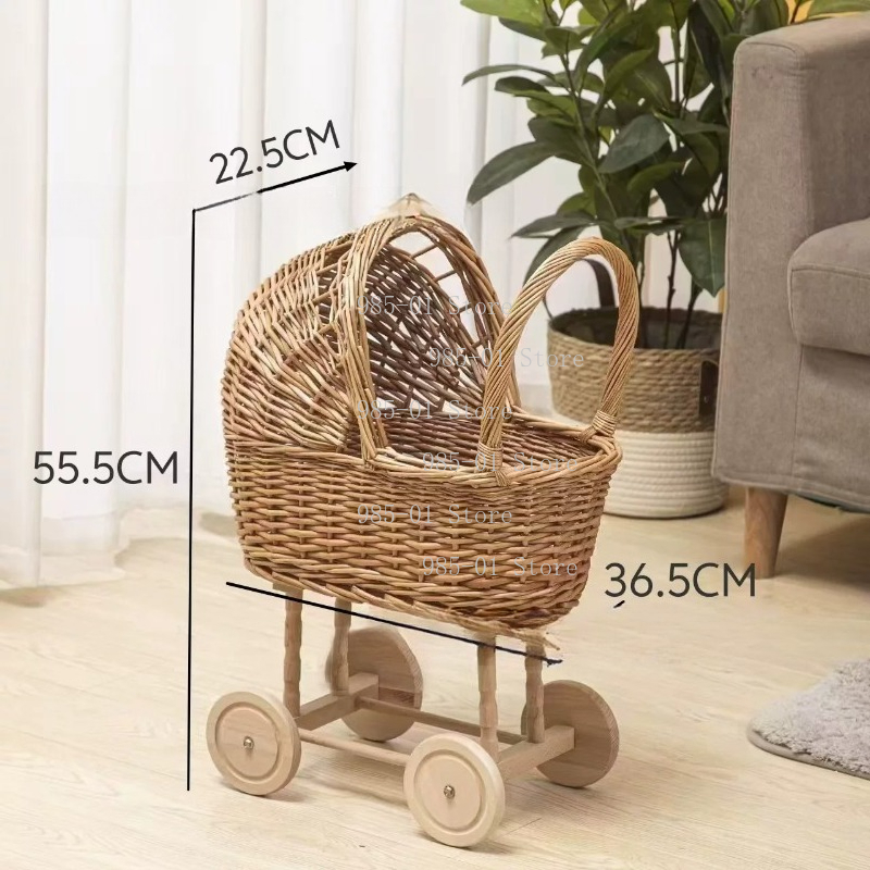 Rattan Plant Basket - 手編み柳製ベビーカー兼用多機能収納バスケット（ペット、乳幼児用）ボヘミアンシックな保育園装飾