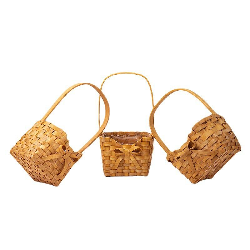 Rattan Plant Basket - 新しい柳籐花嫁フラワーバスケットピクニックコンテナ手編みフラワーアレンジメントバスケットハンドル付きピクニック編みバスケット