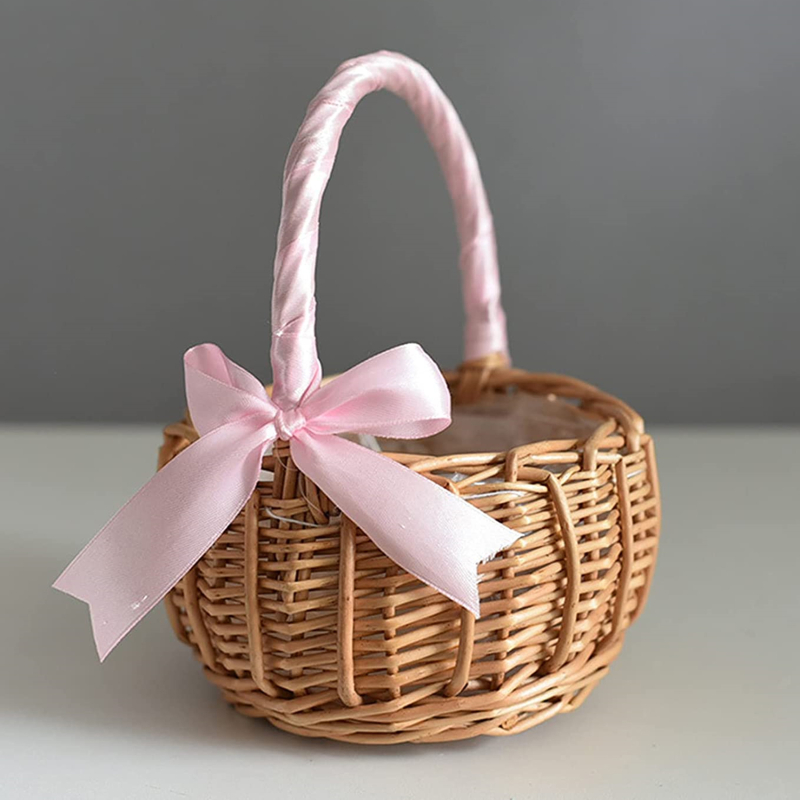 Rattan Plant Basket - 手作り収納ラック織フラワーバスケット籐収納バスケットフラワーガールハンドバスケット家庭用結婚式の装飾