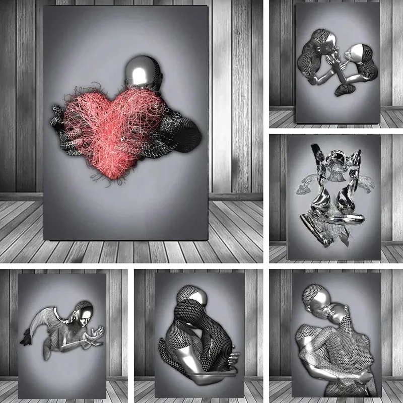 Home Decor Zen - 金属製フィギュア像アートキャンバス絵画ロマンチックな抽象ポスターとプリント壁の絵モダンなリビングルームの家の装飾なし