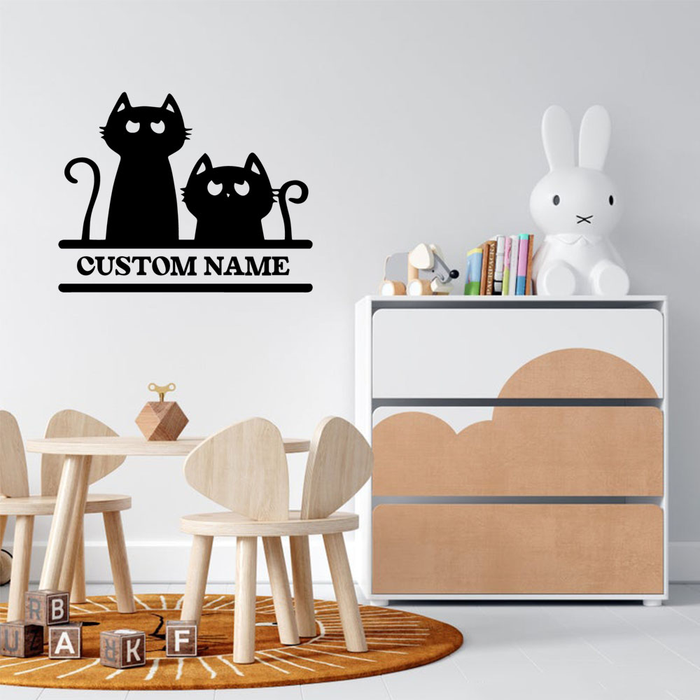 Home Decor Wallpaper - 1枚入り漫画猫柄カスタマイズ可能なテキスト入りビニール製粘着壁紙、家の装飾、ホームパーティーの装飾用壁紙