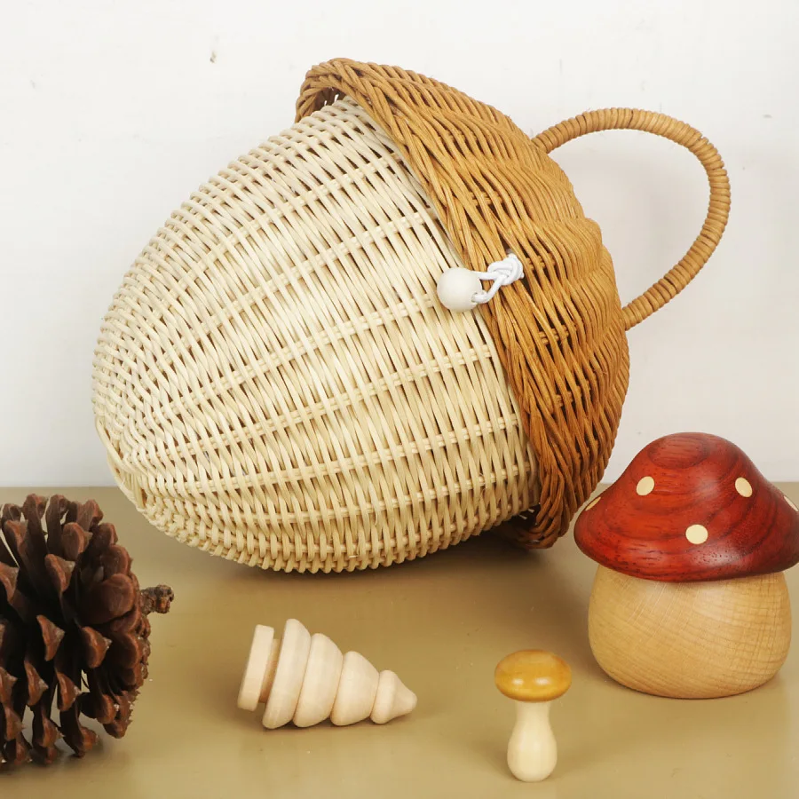 屋外ピクニックバスケットキノコ収納袋籐織バスケットキャンプポ - Rattan Plant Basket のレビューと価格