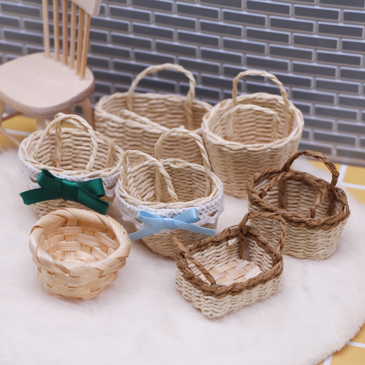1Pc ドールハウス手織りラフィット草ハンドヘルドバスケット - Rattan Plant Basket のレビューと価格