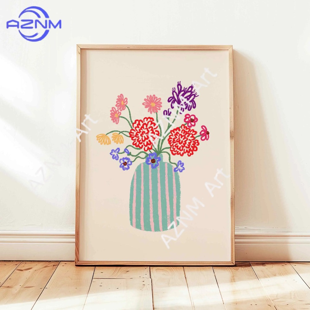 1/3 個抽象花瓶パステル花束ポスターレトロフラワーマーケッ - Home Decor Market のレビューと価格