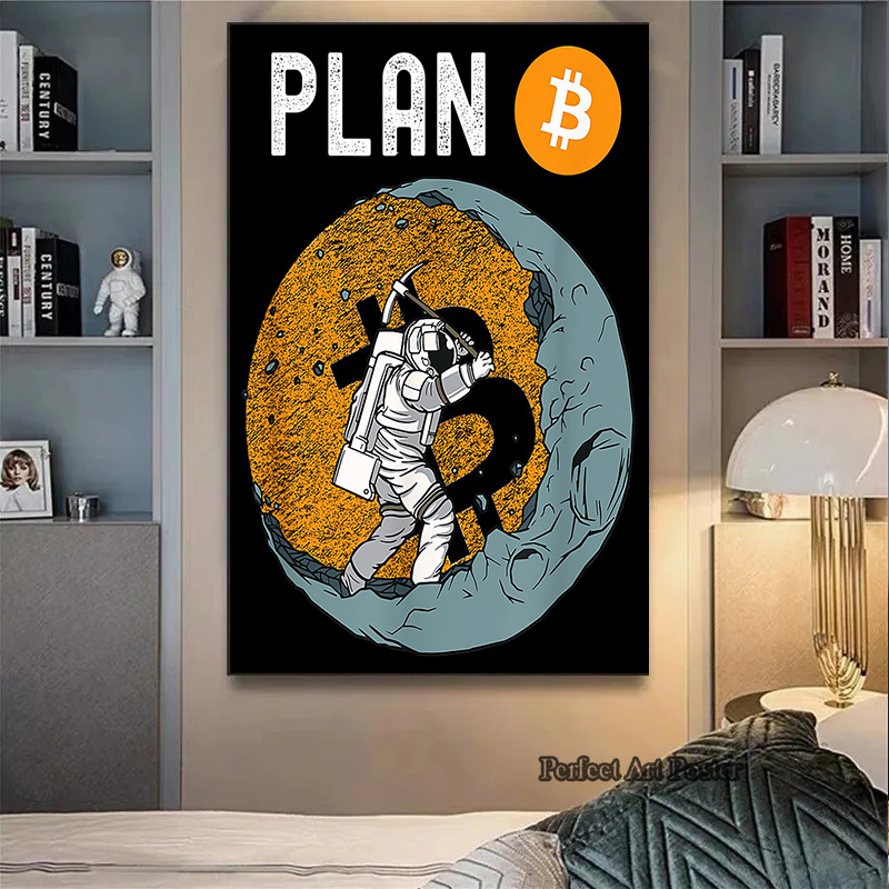 暗号宇宙飛行士サーフィンビットコイン株式市場ポスタープリント - Home Decor Market のレビューと価格
