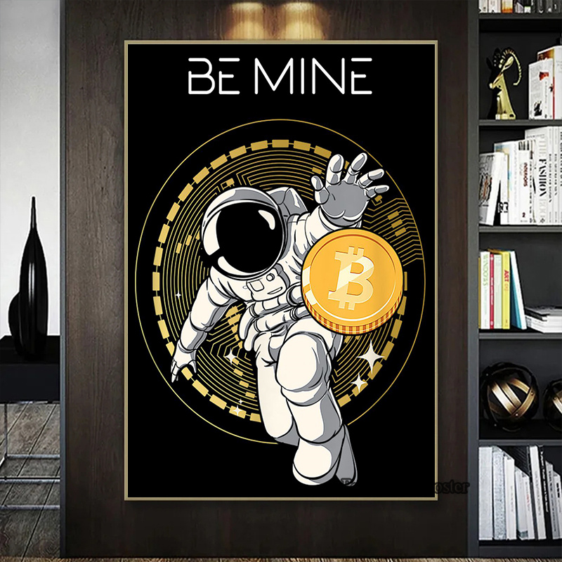 暗号宇宙飛行士サーフィンビットコイン株式市場ポスタープリント - Home Decor Market のレビューと価格