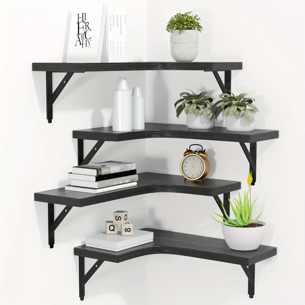 天然木目調フローティングシェルフ 壁掛けコーナー収納 モダン - Floating Shelves のレビューと価格
