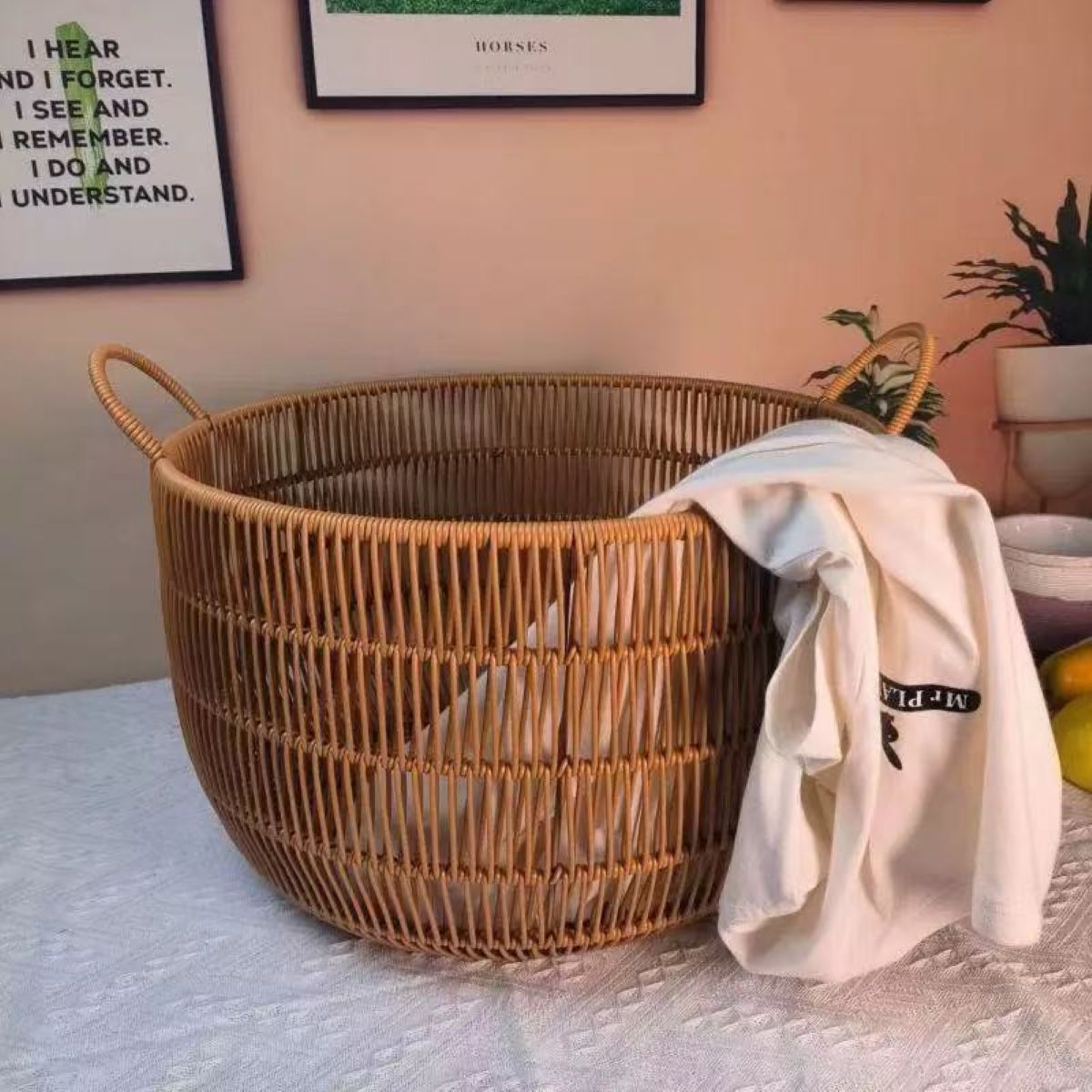 手作りの籐風織り収納バスケット |   二重ハンドル付きラン - Rattan Plant Basket のレビューと価格