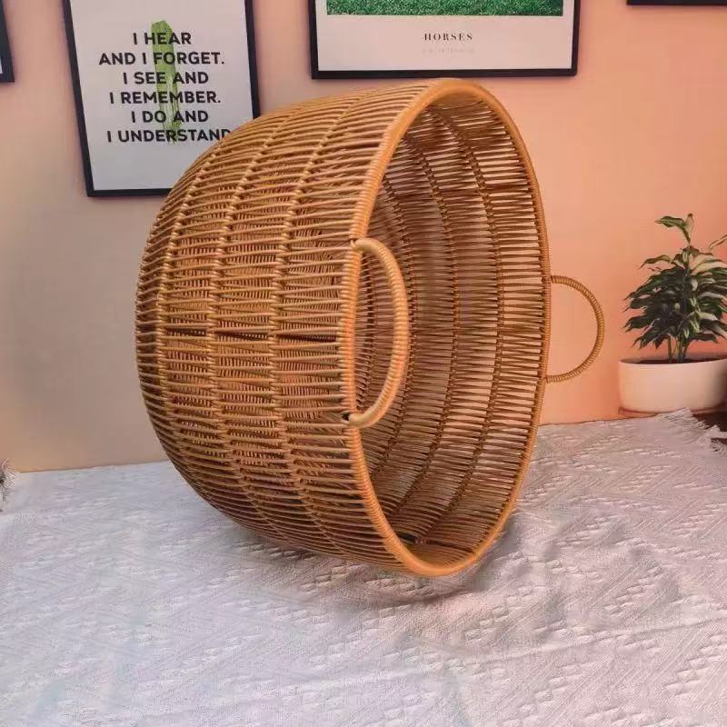 手作りの籐風織り収納バスケット |   二重ハンドル付きラン - Rattan Plant Basket のレビューと価格