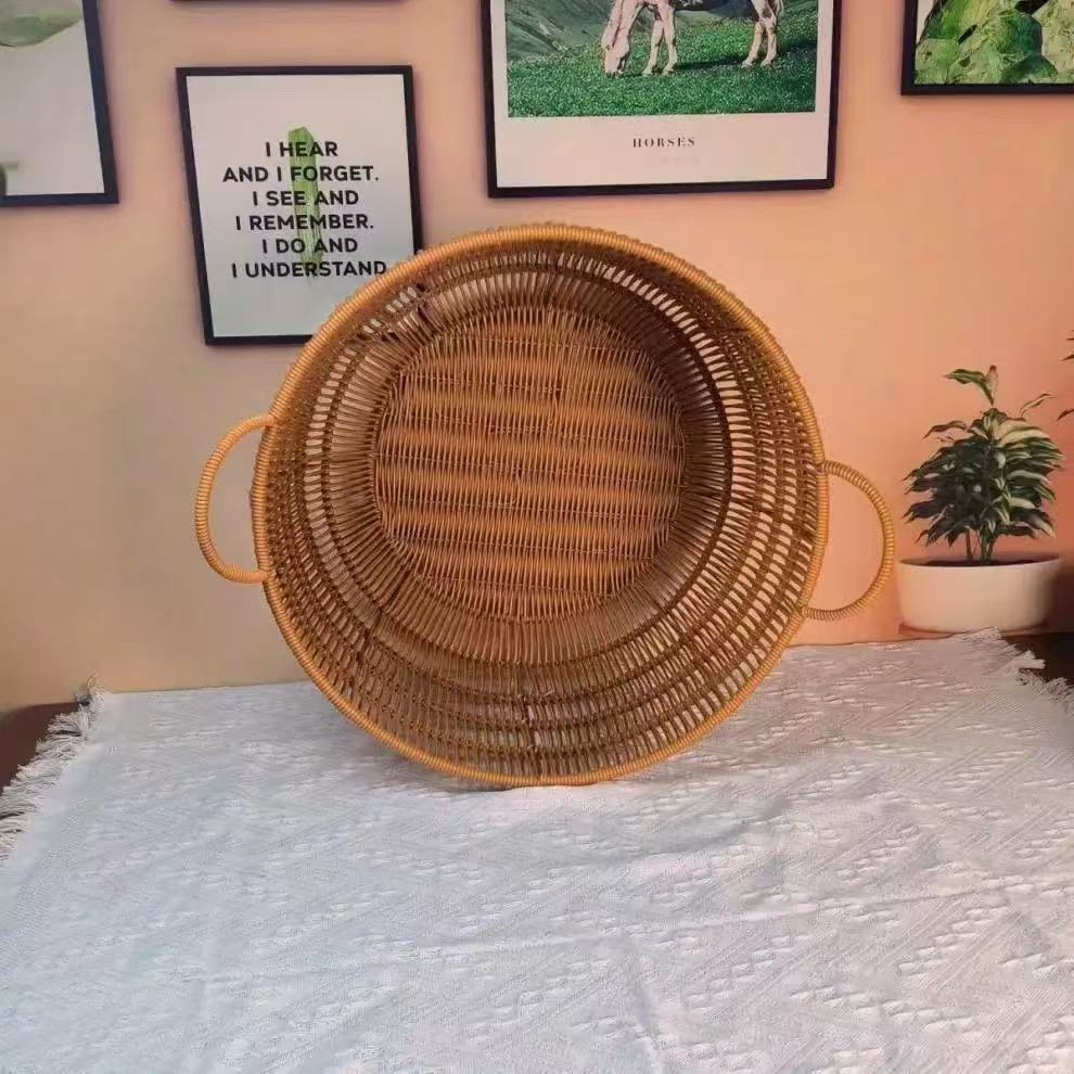 手作りの籐風織り収納バスケット |   二重ハンドル付きラン - Rattan Plant Basket のレビューと価格