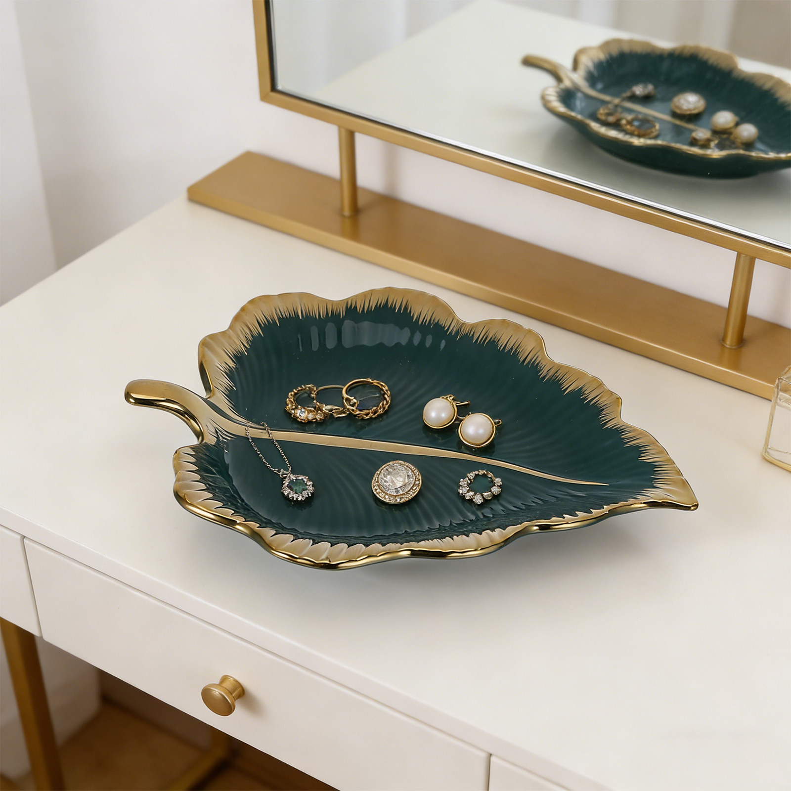 セラミック製リーフ型ディッシュ グリーン装飾リング ジュエリ - Ceramic Trinket Dish のレビューと価格