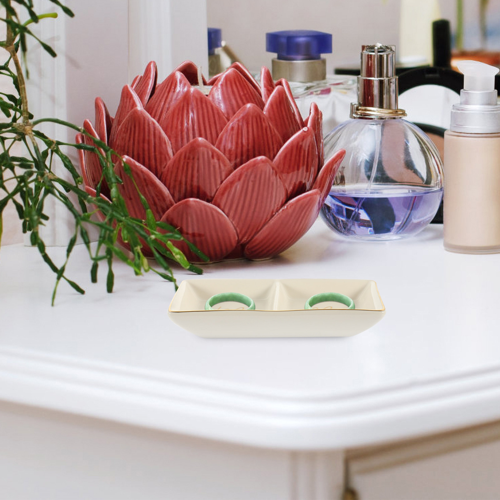 セラミック製ジュエリートレイ ダブルグリッドデザイン リング - Ceramic Trinket Dish のレビューと価格
