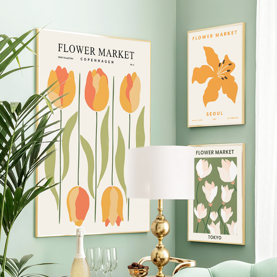 フラワーマーケットウォールアートカラフルなキャンバス絵画北欧 - Home Decor Market のレビューと価格