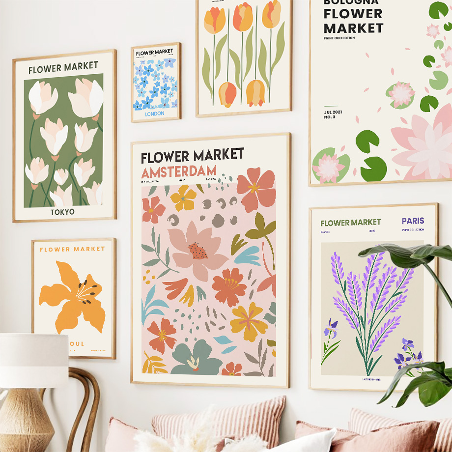 フラワーマーケットウォールアートカラフルなキャンバス絵画北欧 - Home Decor Market のレビューと価格