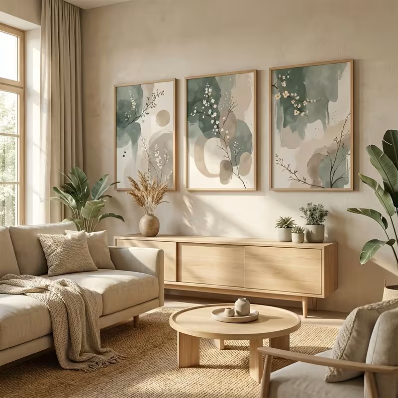 植物禅ウォールアート抽象水彩葉ポスターセージグリーンベージュ - Home Decor Zen のレビューと価格