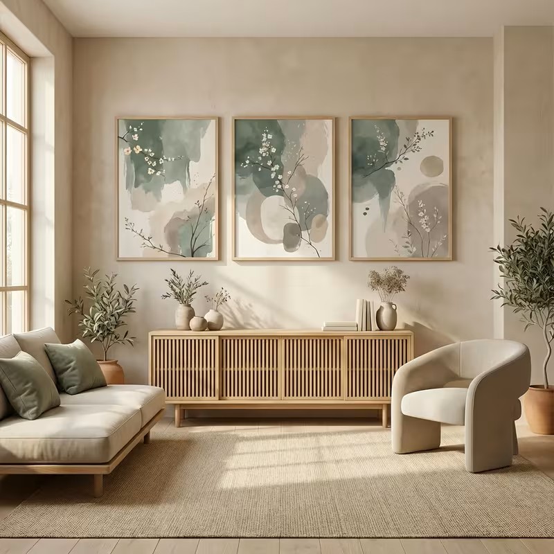 植物禅ウォールアート抽象水彩葉ポスターセージグリーンベージュ - Home Decor Zen のレビューと価格