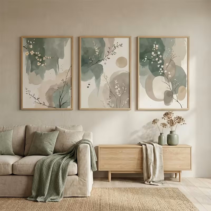 植物禅ウォールアート抽象水彩葉ポスターセージグリーンベージュ - Home Decor Zen のレビューと価格
