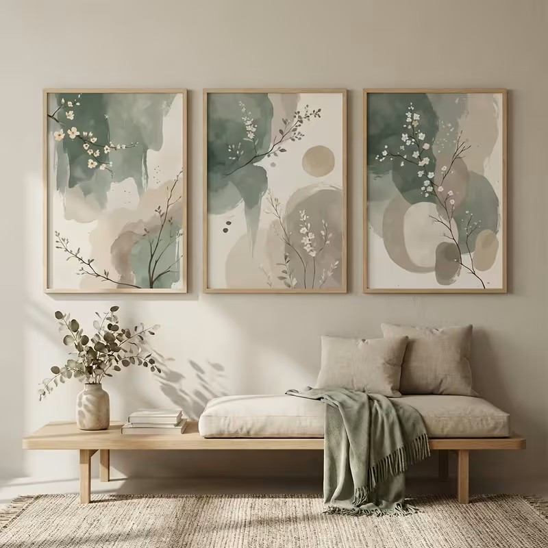 植物禅ウォールアート抽象水彩葉ポスターセージグリーンベージュ - Home Decor Zen のレビューと価格