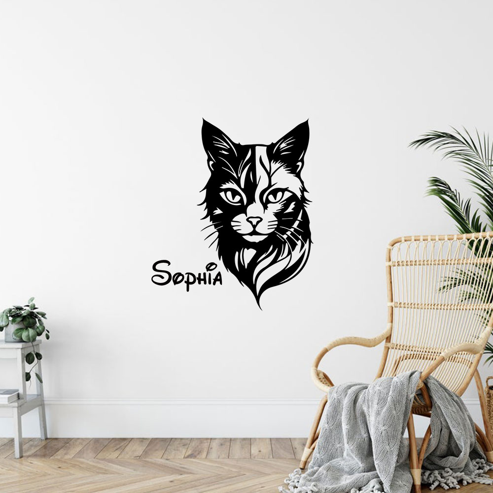 1PC かわいい猫パーソナライズされた名前ウォールアートデカ - Home Decor Wallpaper のレビューと価格