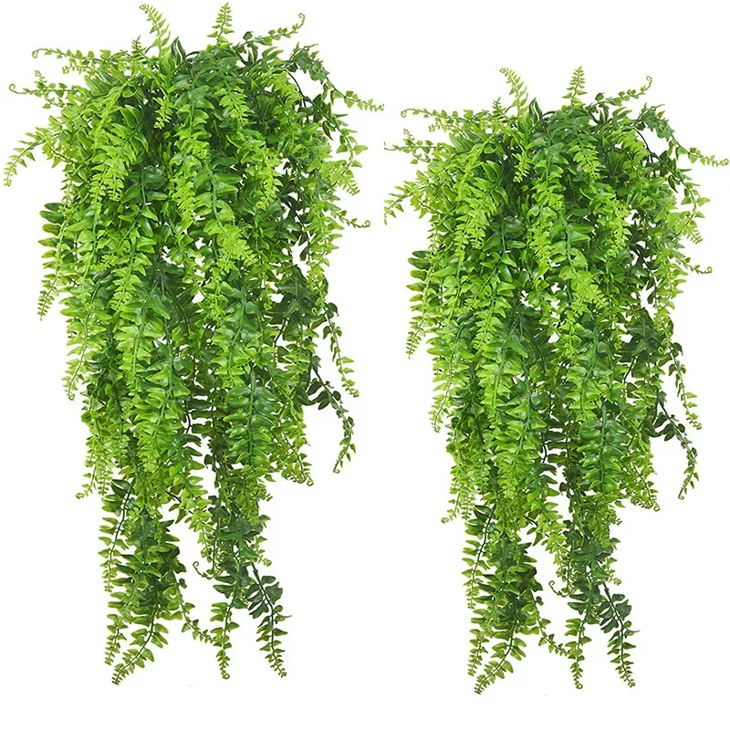 人工吊り下げ植物 32 インチ フェイクボストンシダ プラス - Rattan Plant Basket のレビューと価格