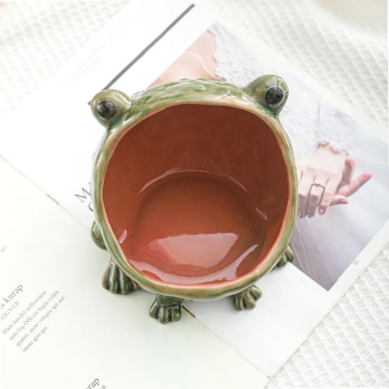 セラミック製カエル型ジュエリートレイ、大きな口のリングホルダ - Ceramic Trinket Dish のレビューと価格
