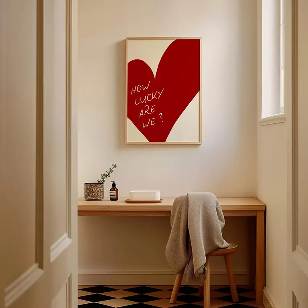 1 ピースフレームレスレッドラブハート私たちが幸運なポスター - Home Decor How To のレビューと価格