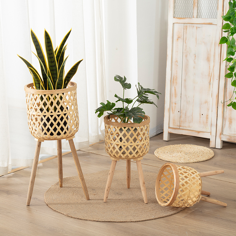 竹製植木鉢 木製植物スタンド 籐製植物バスケット ホームデコ - Rattan Plant Basket のレビューと価格
