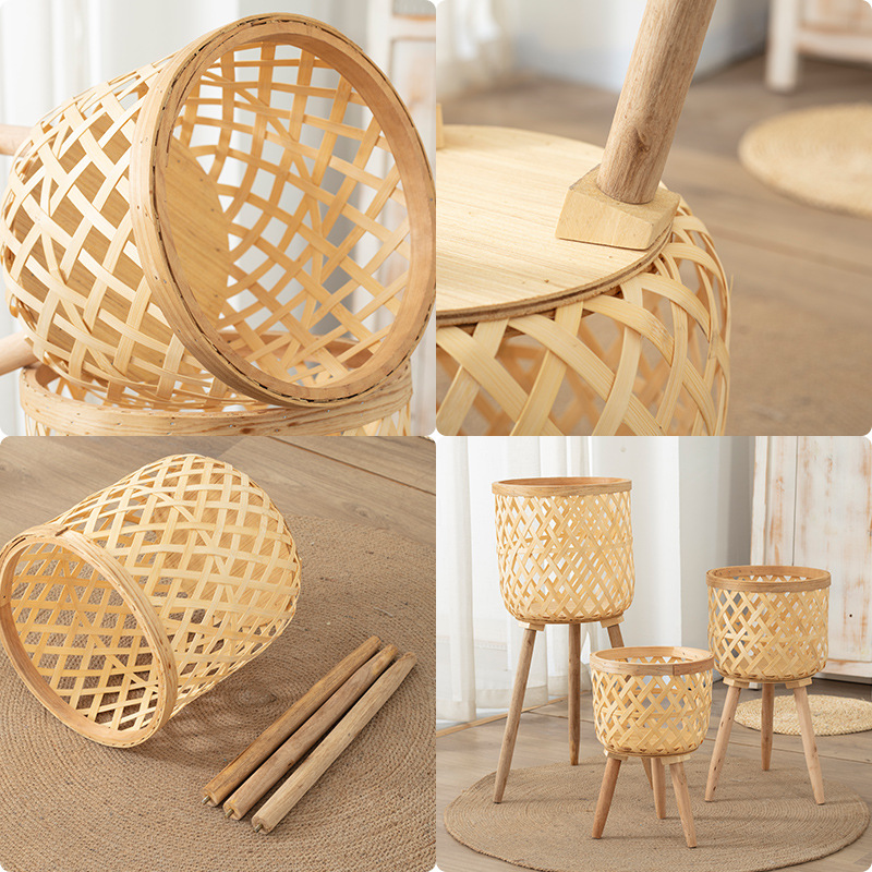 竹製植木鉢 木製植物スタンド 籐製植物バスケット ホームデコ - Rattan Plant Basket のレビューと価格
