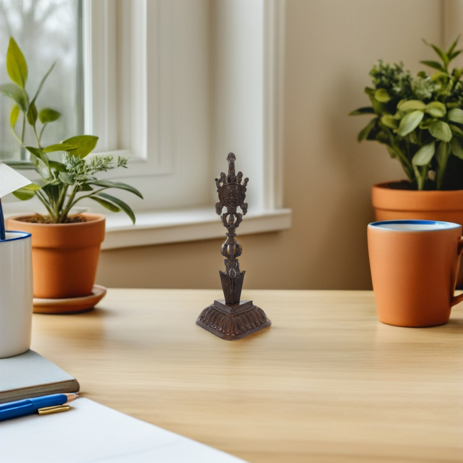 銅製のヴァジュラ・ドルジェ・ペストル（木製台座付き）チベット - Home Decor Zen のレビューと価格
