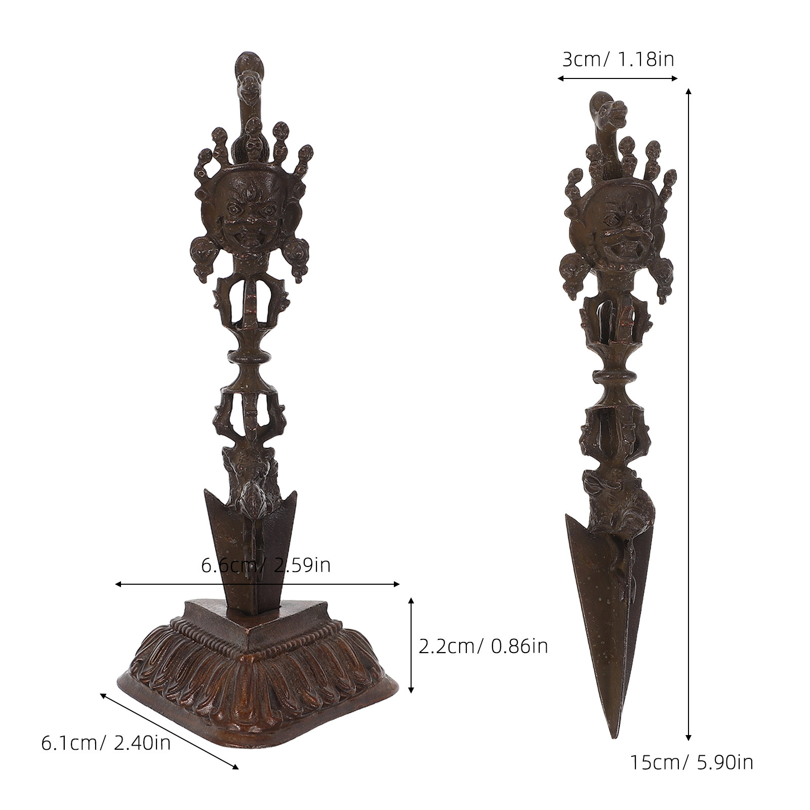 銅製のヴァジュラ・ドルジェ・ペストル（木製台座付き）チベット - Home Decor Zen のレビューと価格
