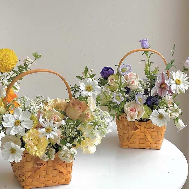新しい柳籐花嫁フラワーバスケットピクニックコンテナ手編みフラ - Rattan Plant Basket のレビューと価格